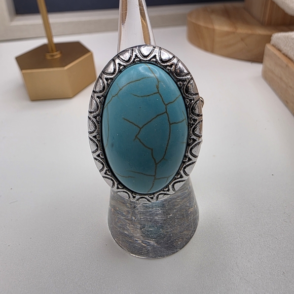 Paparazzi Silver and Blue Statement Ring (886) - Picture 2 of 2